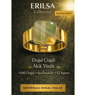 Sertifikalı Doğal Yeşil Çizgili Akik Yüzük – Doğal Ayarlanabilir El Yapımı (Çok Renkli)