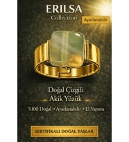 Sertifikalı Doğal Yeşil Çizgili Akik Yüzük – Doğal Ayarlanabilir El Yapımı (Çok Renkli)