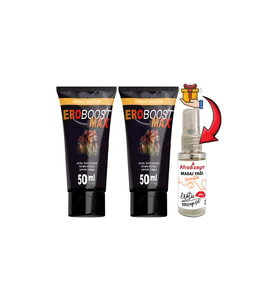 EroBoostMax: 2 Adet Erkeklerin Sertliklerine Performanslarına Özel 50 ml Krem + Afrodizayn Masaj Yağı