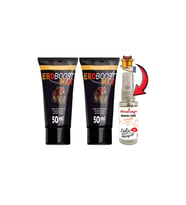 EroBoostMax: 2 Adet Erkeklerin Sertliklerine Performanslarına Özel 50 ml Krem + Afrodizayn Masaj Yağı