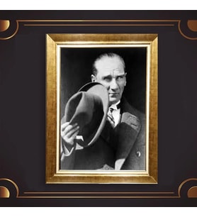 Altın Varaklı Çerçeveli Paspartulu Atatürk Tablo z4944 (Gold)