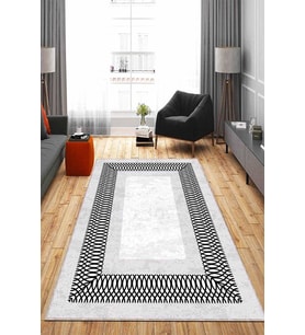 Gri Çerçeveli Kaymaz Tabanlı Makinede Yıkanabilir Halı AR938 - 100 x 160 cm