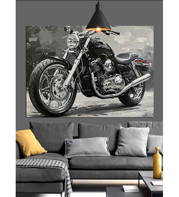 Harley Davidson Motosiklet Klasik Dekoratif Kanvas - Mdf Ahşap Tablo