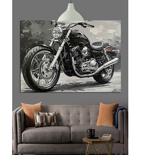 Harley Davidson Motosiklet Klasik Dekoratif Kanvas - Mdf Ahşap Tablo