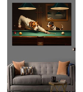 Bilardo Masasında Poker Oynayan Köpekler Dekoratif Kanvas - Mdf Ahşap Tablo