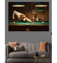 Bilardo Masasında Poker Oynayan Köpekler Dekoratif Kanvas - Mdf Ahşap Tablo
