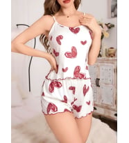 Fantezia Night Kadın Beyaz Kalp desenli Şortlu Gecelik Pijama Takımı 5052