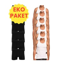 Tezzgelsin Eko Set 12'li Paket Erkek İç Çamaşır Seti 6 Adet Atlet 6 Adet (Beyaz-Siyah)