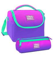 Coral High Pembe Mor Renk Geçişli Desenli Kız Çocuk Isı Yalıtımlı Beslenme Çantası ve Kalemlik Seti