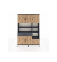 Arges Dolap 10 Raflı Tek Çekmeceli 6 Kapaklı 132x30x195 Antrasit-Çam/Antrasit