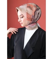 Afvente Abstrakt Desen Pembe Pamuk Eşarp (Vizon)