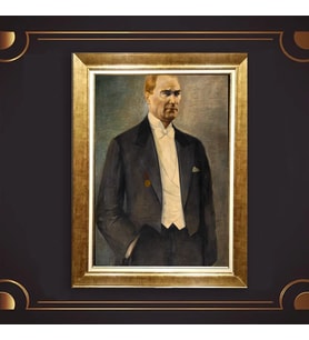 Altın Varaklı Çerçeveli Paspartulu Atatürk Tablo nl02A276 (Gold)
