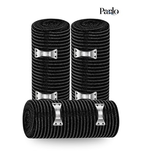 Parlo Siyah Elastik Bandaj 15 cm x 1,5 m 3’lü Set – %300 Esnek, 4,5 m’ye Kadar Uzayan, Metal Kancalı Destek ve Sargı Bandajı