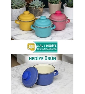 italyan tasarım Emaye Mini Tencere Seti – 12cm 900ml 3-Renk Alana 1 adet-bedava , Lüks ve Çevre Dost
