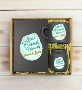 BK Gift Kişiye Özel İsimli DTF Best Friend Temalı Antrasit Defter & Kahve Fincanı & Mum Hediye Seti-2, Arkadaşa Hediye, Doğum Günü Hediyesi