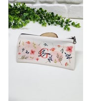 Kişiye Özel İsme Özel Bez Kalemlik Mavi Yaprak ve Pembe Çiçek Desenli Mini Organizer