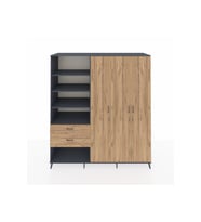 Kronos Dolap 16 Raflı 2 Çekmeceli 3 Kapaklı 220x59x243 Antrasit-Çam/Çam