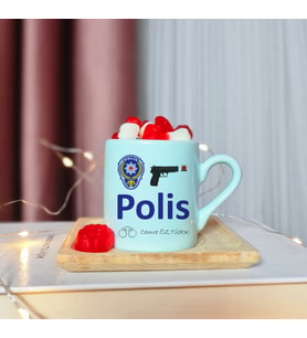 Polis Tasarımlı Kişiye Özel Yeşil Türk Kahvesi Fincanı