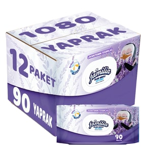 Familia Islak Havlu Mendil Lavantanın Ferahlığı 90 Yaprak Plastik Kapaklı 12 Li Set 1080 Yaprak