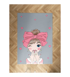 MEKTA HOME BEBEK VE ÇOCUK ODASI Fiyonklu Kız Desenli Halı