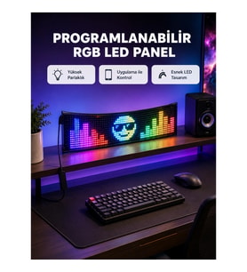 Mey İthalat® RGB LED Panel – Çok Renkli, Kumandalı, USB Bağlantılı Yazı ve GIF Gösterimli Akıllı Lam