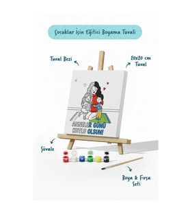 Anneler Günü Kutlu Olsun Boyama Tuvali Şövaleli Boya ve Fırça Seti 20x20 cm