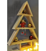 Ahşap Noel Ağacı Doğal Dekoratif Raf (Açık Kahve-Ekru)