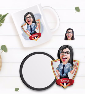 BK Gift Kişiye Özel Kadın Polis Karikatürlü Beyaz Kupa ve Ahşap Bardak Altlığı Hediye Seti-1