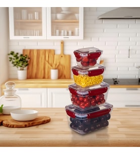 4'lü Master Dikdörtgen Saklama Kabı (550 ml - 1000 ml - 1800 ml - 3000 ml) (Bordo)