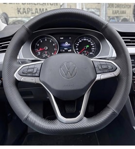 Volkswagen Golf 8 Caddy 2022 uyumlu  Direksiyon Kılıfı NOKTA KARBON SİYAH İPLİ