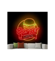 Burger OPEN Yazılı ve Şekilli Neon Tabela