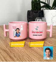 Kişiye Özel Karikatürlü Diş Hekimi Hediye Pastel T Kupa Erkek Diş Hekimine Tıp Bayramı Hediyesi (Pembe)