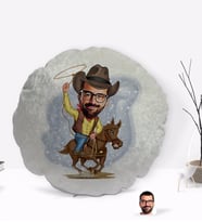 BK Gift Kişiye Özel Kovboy Karikatürlü Yuvarlak Dekoratif Kırlent Yastık-2