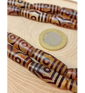 3 Göz Tibet Akik Taşı Silindir Kesim 10x30mm/adet (45810-1)