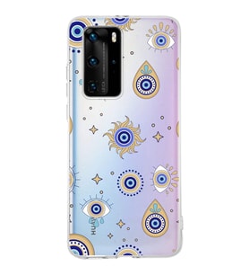 PrintiFy Huawei P40 Pro ile Uyumlu 1mm Slim Fit Nazar Boncuğu 5 Baskılı Şeffaf  Kılıf