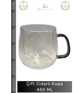 #CamKupa 450ml Isı Yalıtımlı Borosilikat Modern Şık Estetik Dayanıklı Çift Cidarlı Cam Kupa Gri