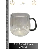 #CamKupa 450ml Isı Yalıtımlı Borosilikat Modern Şık Estetik Dayanıklı Çift Cidarlı Cam Kupa Gri