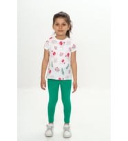 Toontoy Kız Çocuk Çiçek Baskılı Kaprili Takım (Çimen Yeşili)