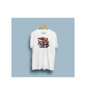 Oversize Üst Üste Kitaplar Baskılı Unisex T-shirt