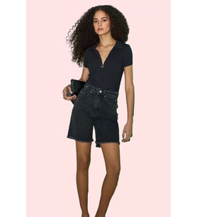 Kadın City Short Denim Şort Yüksek Bel Boru Paça Pamuklu Günlük Kullanım Dayanıklı Malzeme (Siyah)