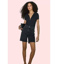 Kadın City Short Denim Şort Yüksek Bel Boru Paça Pamuklu Günlük Kullanım Dayanıklı Malzeme (Siyah)
