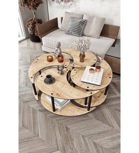 Yin Yang Unity Serenity Orta Sehpa 4 Lü Safir Meşe 90 Cm