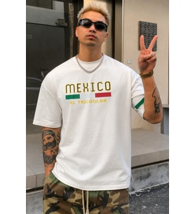 Erkek Regular Baskılı Tişört Mexico Yazılı %100 Pamuk Rahat Kesim T-Shirt