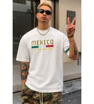 Erkek Regular Baskılı Tişört Mexico Yazılı %100 Pamuk Rahat Kesim T-Shirt