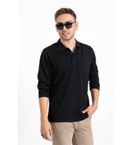 Erkek Orta Yaş ve Üzeri Polo Yaka Cepli Uzun Kollu Mevsimlik Sweatshirt 1103-Siyah