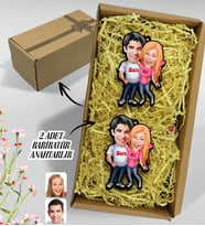 BK Gift Hediye Kutulu Kişiye Özel Sevgililer Karikatürlü Ahşap 2'li Ahşap Anahtarlık-5
