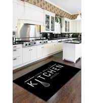 Siyah Kaymaz Tabanlı Kitchen Yazılı Mutfak Halısı AR019