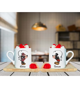 Mickey & Minniee Mouse Çift Tasarımlı Kişiye Özel Türk Kahvesi Fincan Seti