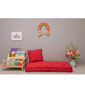 %100 Organik Yatak, Fransız Tarzı El Yapımı Bebek ve Çocuk Yatağı, Dekoratif Minder / Nar Çiçeği 60x120x15 cm