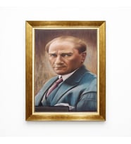 Tablore Atatürk Yağlı Boya Dokulu Renkli Kanvas Tablo - Sanatsal Tasarım Lüks Çerçeveli Atatürk Portresi